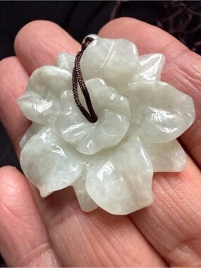 Hand-Carved Jade Flower Pendant Necklace - Soft Green